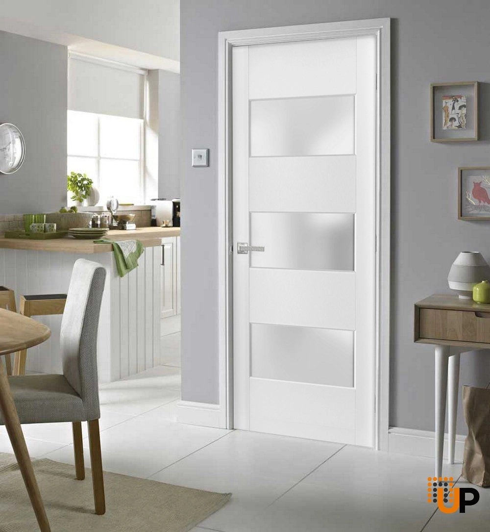 solid french door 3 lites | lucia 4070 white silk with frosted glass | single regular panel frame trims handle | bathroom bedroom sturdy doors