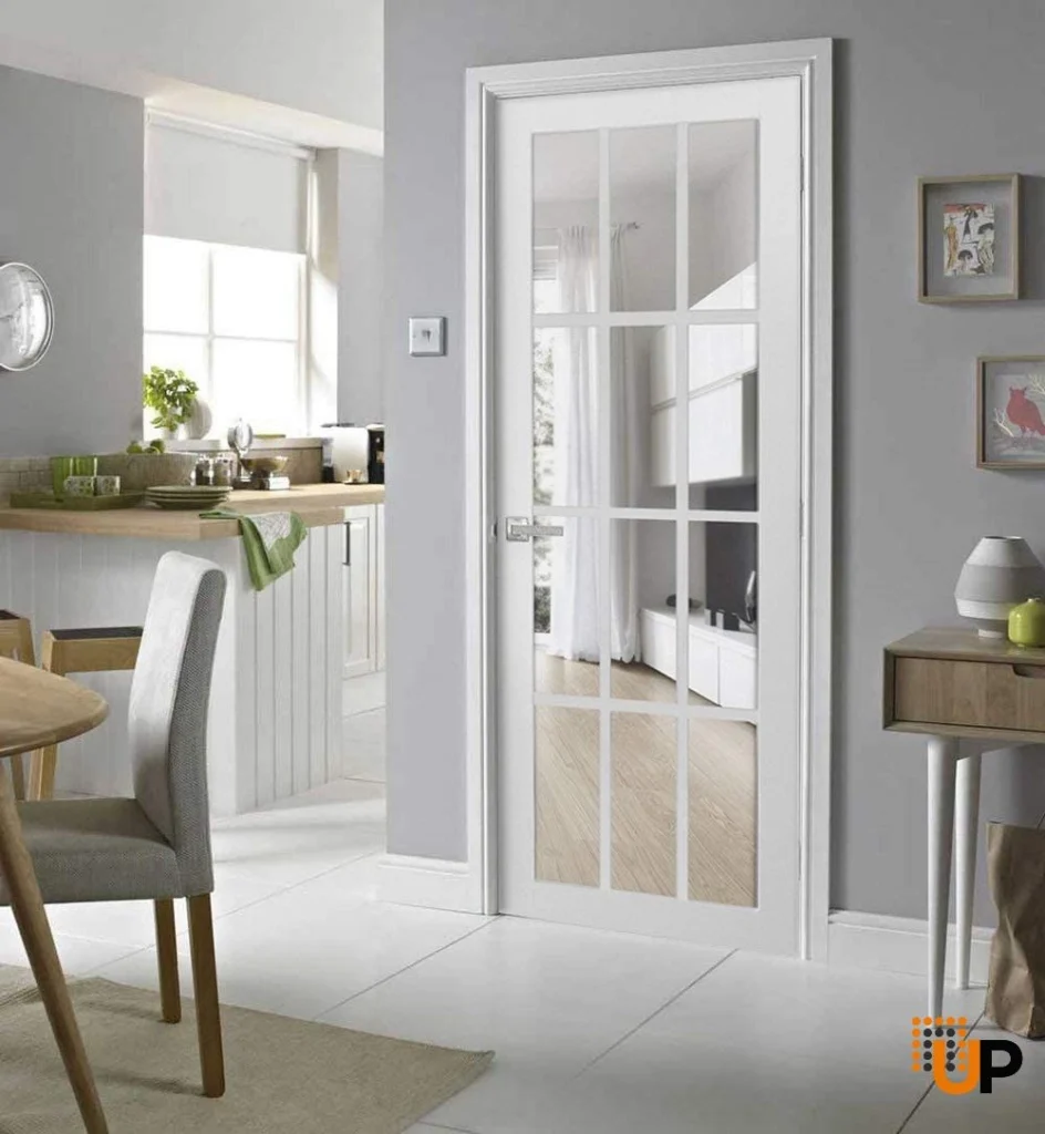 solid french door clear glass 12 lites | felicia 3355 white silk | single regular panel frame trims handle | bathroom bedroom sturdy doors 18" x 80"